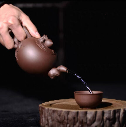 Yixing Purple Clay Longevity Peach and Squirrel Teapot 300ml